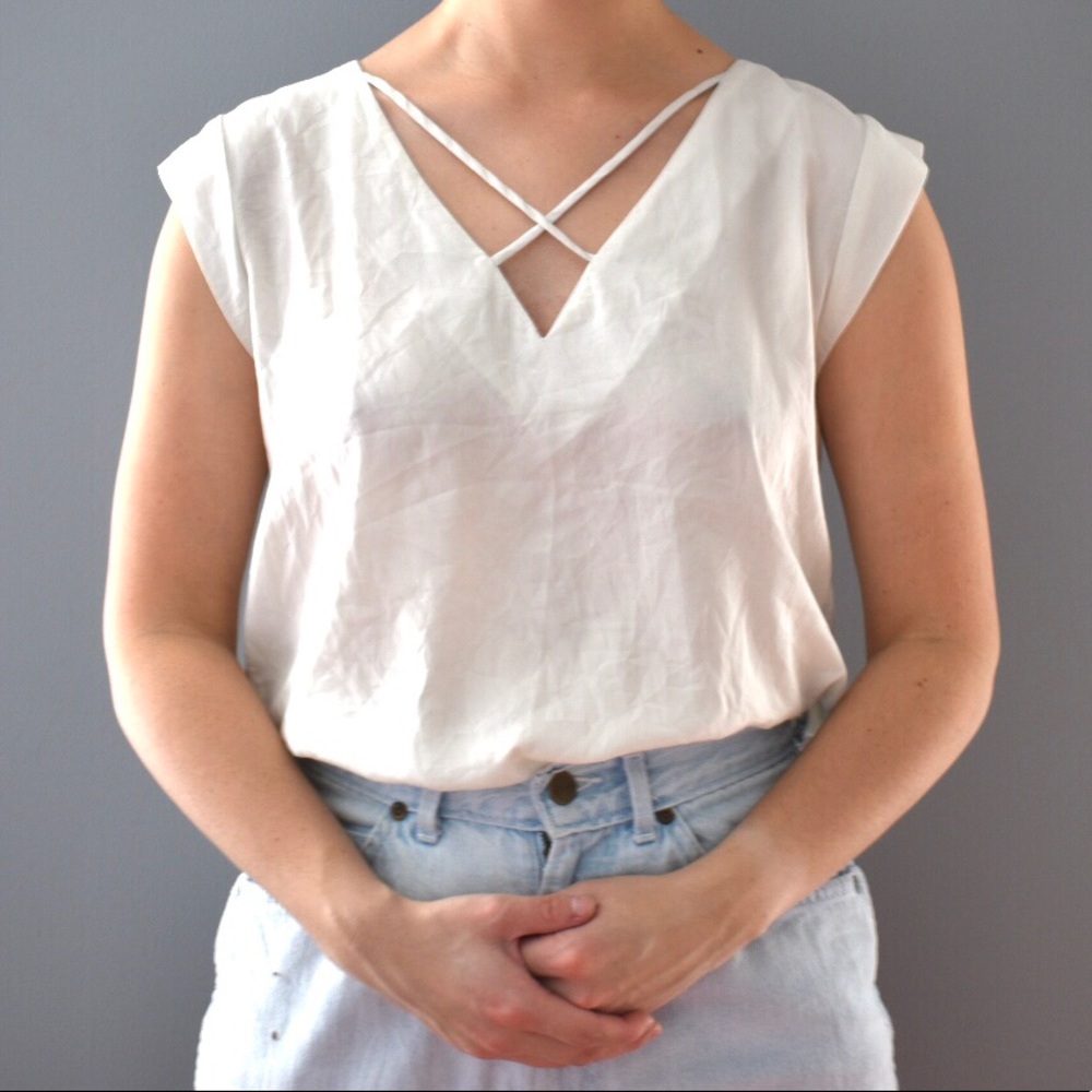 Forever 21 Bright White Criss Cross V-Neck Shirt